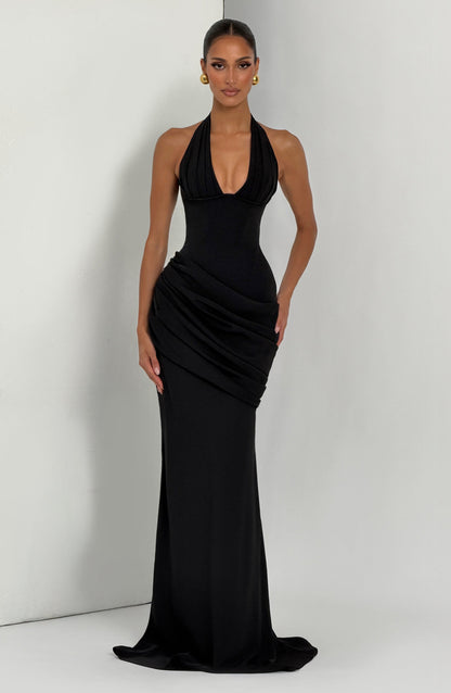 SALMA | SILK FORMAL GOWN - Black