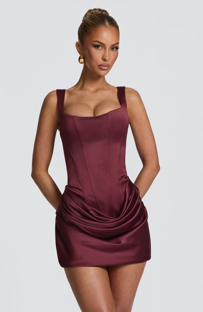 SYLVIA | LINE MINI DRESS - Cherry Lacquer