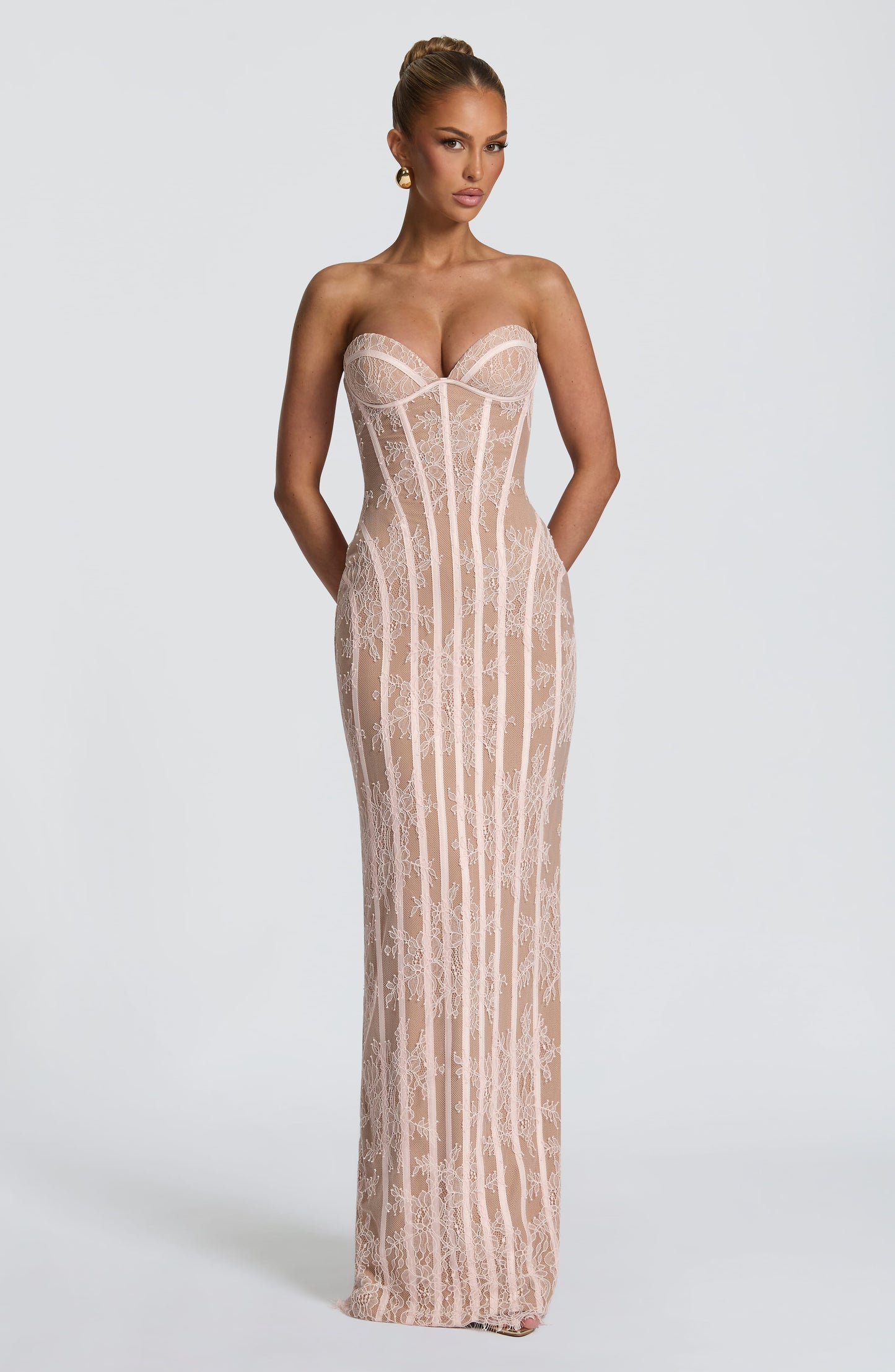 TALIA | FLORAL SATIN MAXI DRESS - Blush