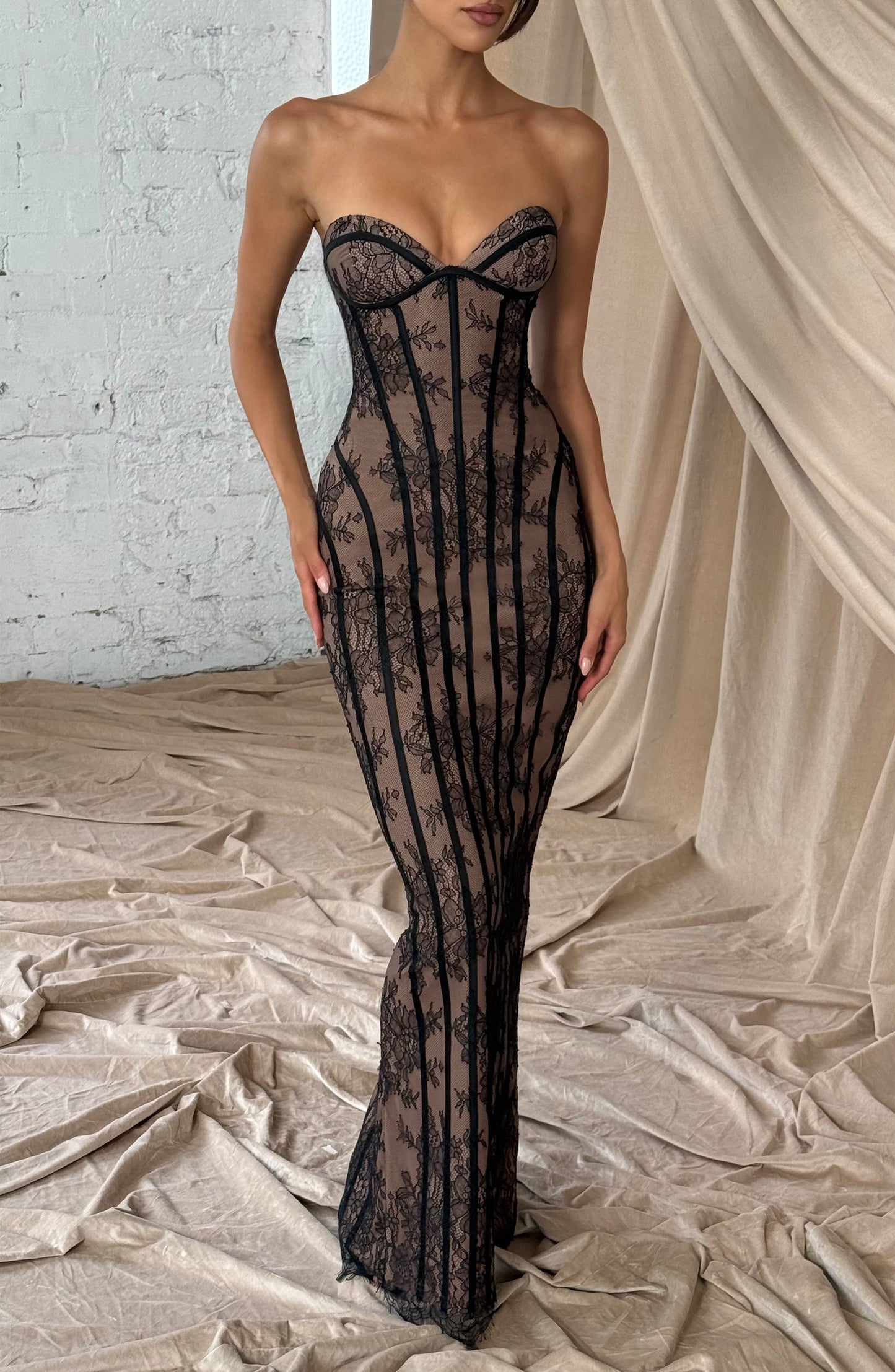 TALIA | FLORAL SATIN MAXI DRESS - Black