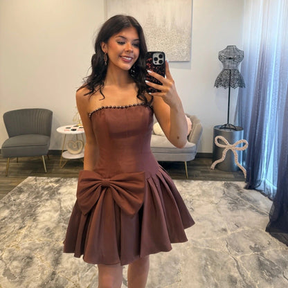 MATILDA | STRAPLESS MINI DRESS - Chocolate