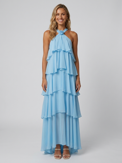 NOOR | TIERED HALTER MAXI DRESS - Blue