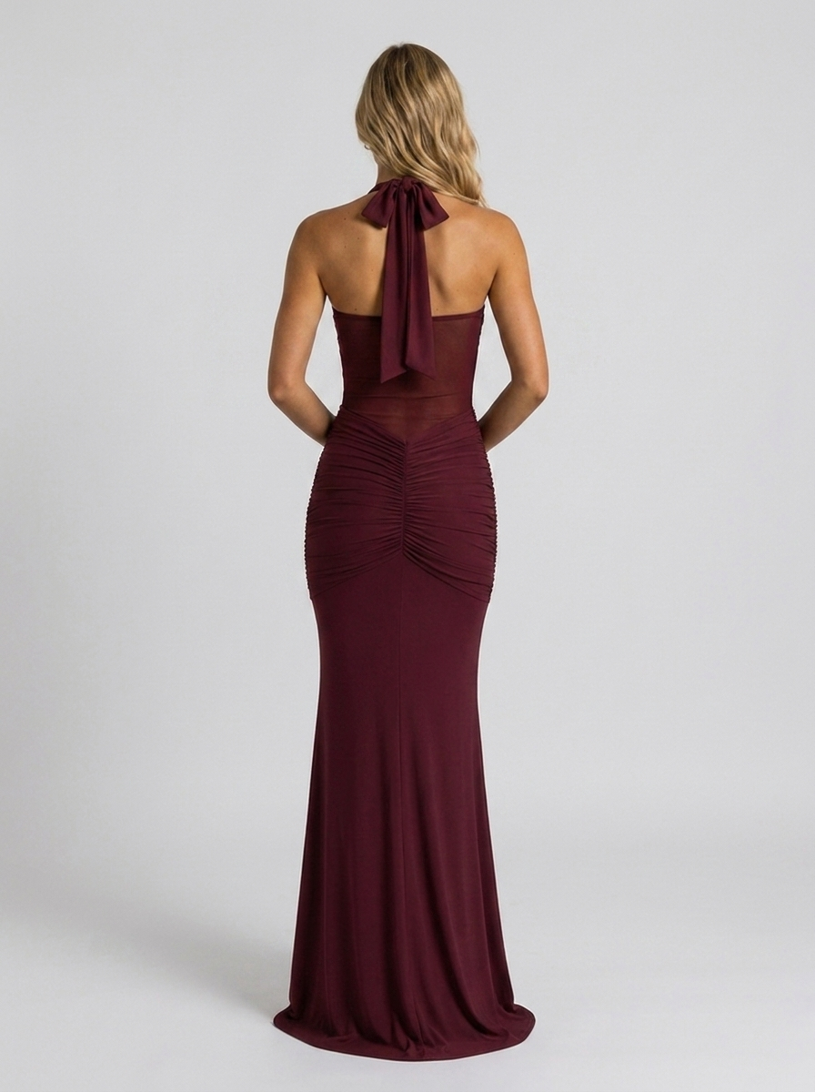 YASMIN | RUCHED HALTER MAXI DRESS