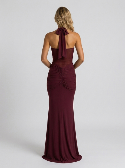YASMIN | RUCHED HALTER MAXI DRESS