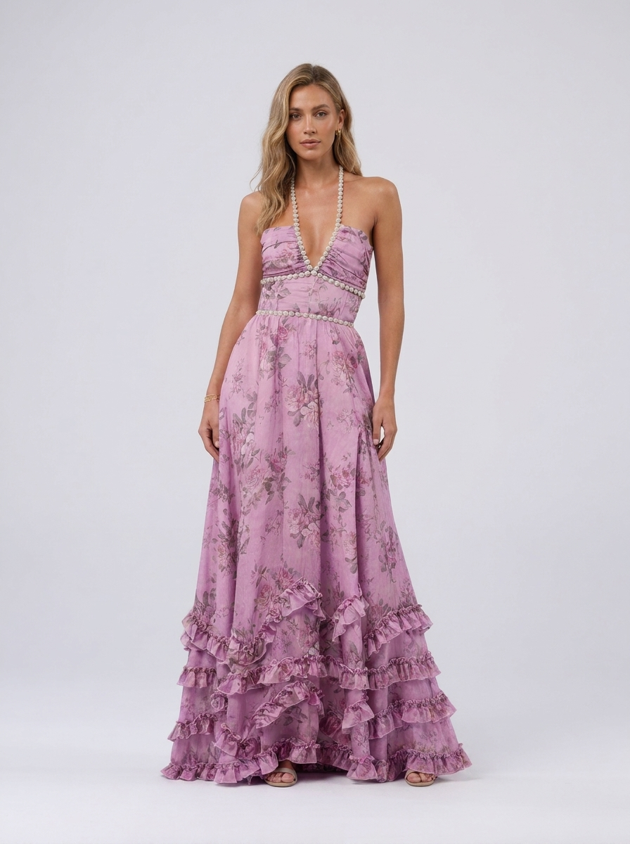 CAMILA | FLORAL TIERED MAXI DRESS - Purple