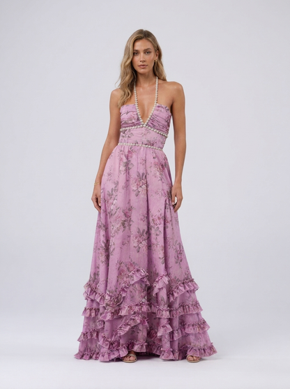CAMILA | FLORAL TIERED MAXI DRESS - Purple