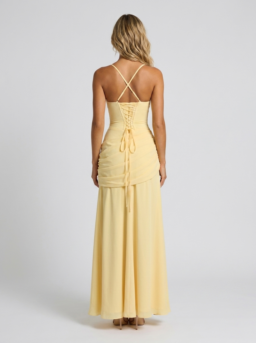 ELODIE | PLEATED V MAXI DRESS