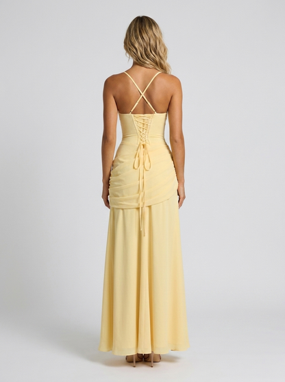 ELODIE | PLEATED V MAXI DRESS
