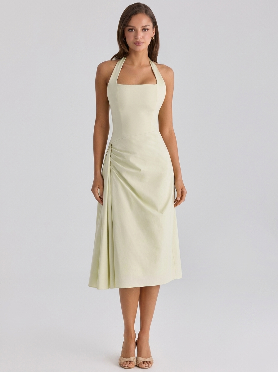 XIMENA | RUCHED HALTER MIDI DRESS