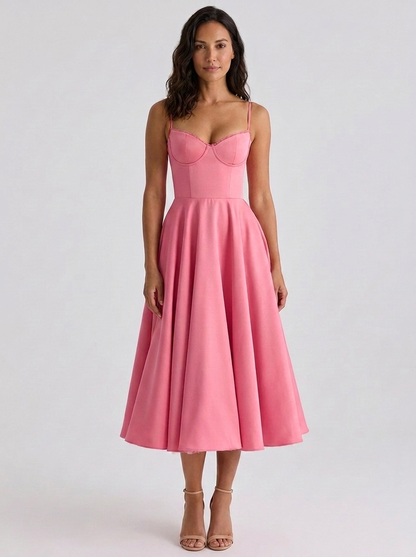ELIANA | BUSTIER SWEETHEART MIDI DRESS - Pink