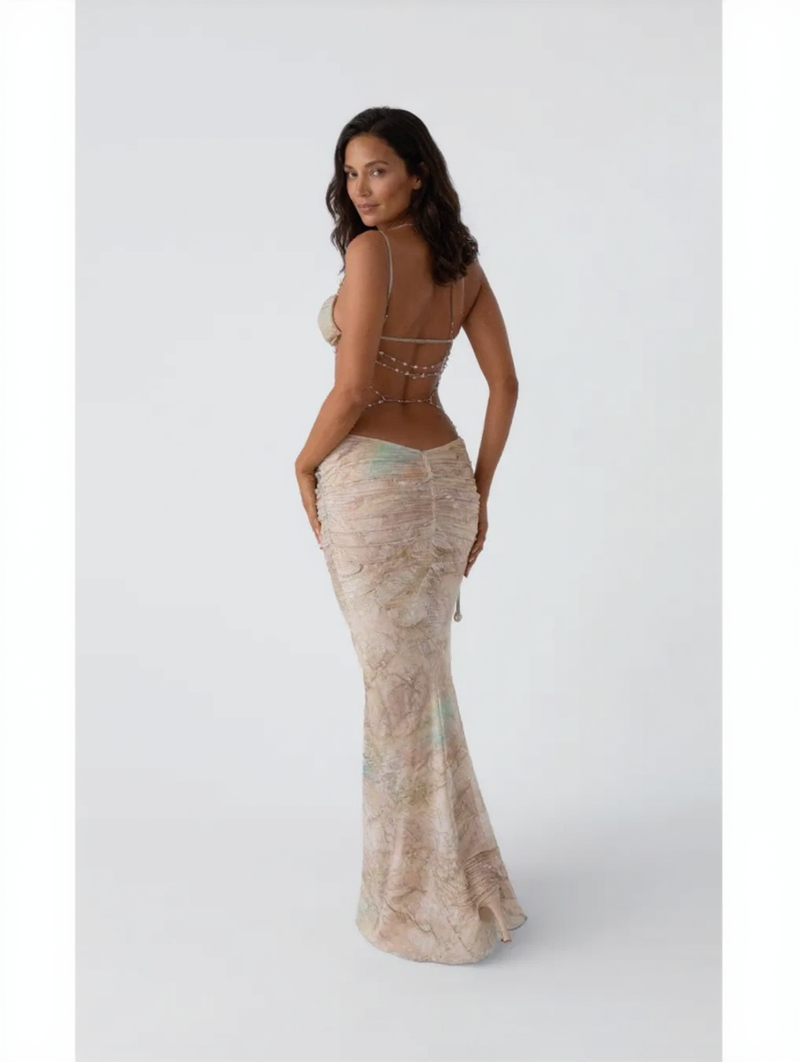 QUINN | EMBELLISHED HALTER MAXI DRESS
