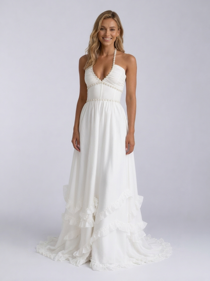 CAMILA | FLORAL TIERED MAXI DRESS - White