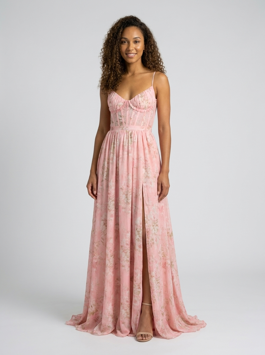 AURELIA | FLORAL BUSTIER MAXI DRESS - Blush Garden