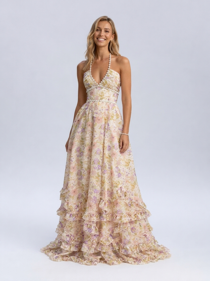 CAMILA | FLORAL TIERED MAXI DRESS - Champagne Meadow