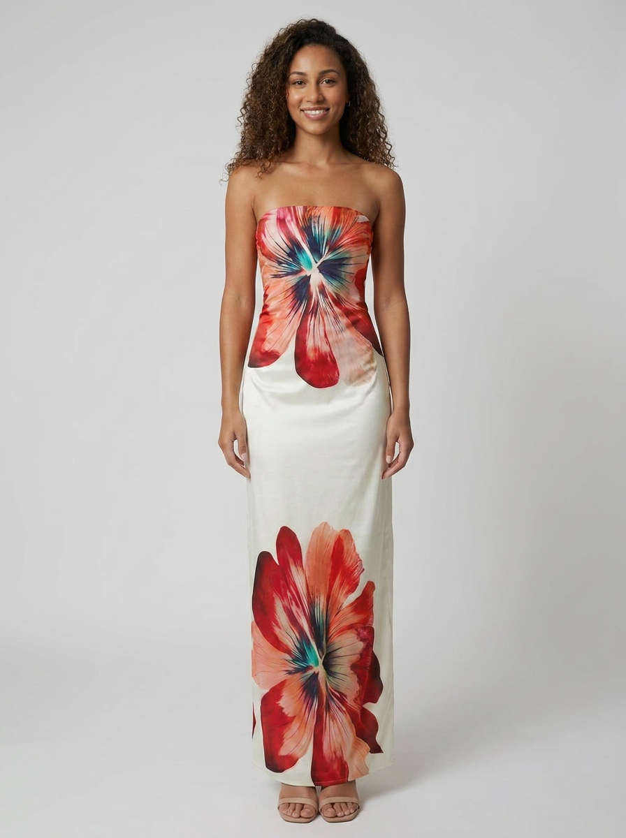 BELLA | FLORAL BUSTIER MAXI DRESS