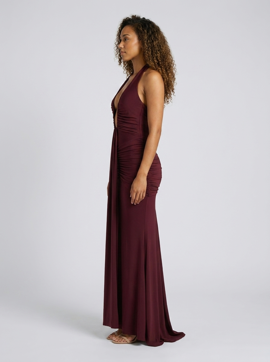 FIONA | RUCHED PLUNGE MAXI DRESS