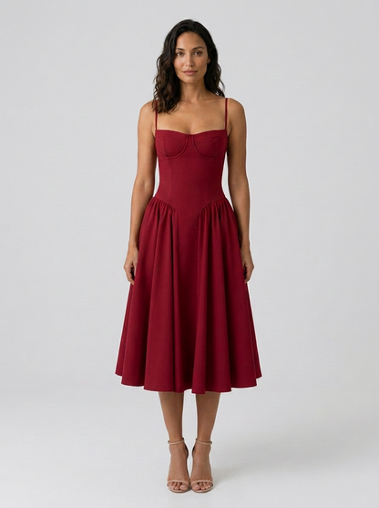 ELIANA | BUSTIER SWEETHEART MIDI DRESS - Red