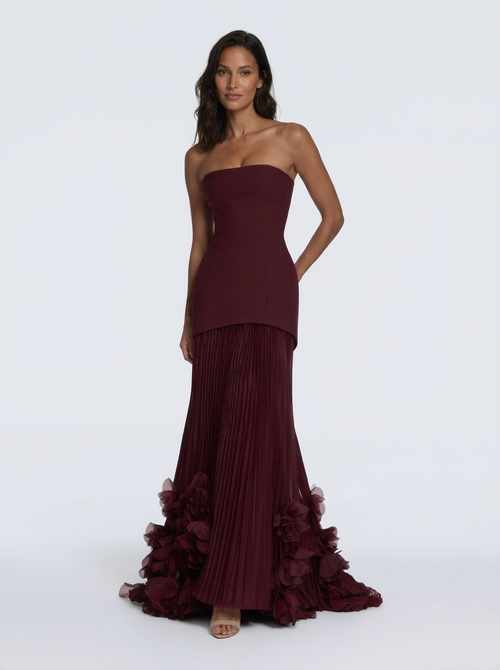 JOELLE | FLORAL PLEATED MAXI DRESS - Cherry Lacquer