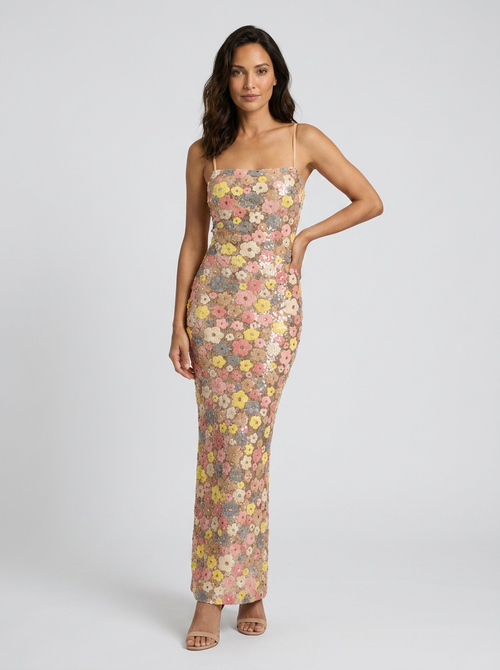 INES | FLORAL EMBELLISHED MAXI DRESS - Floral Multi