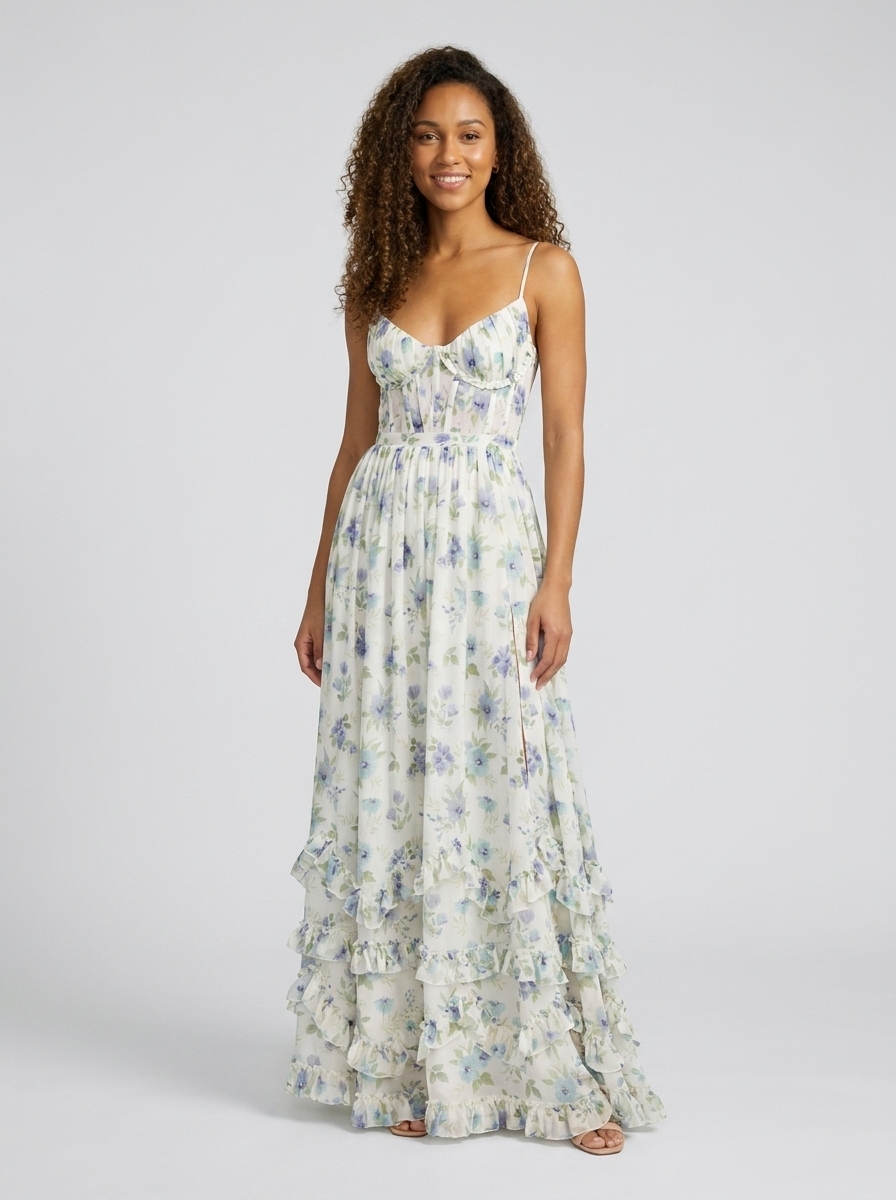 AURELIA | FLORAL BUSTIER MAXI DRESS - Powder Blue