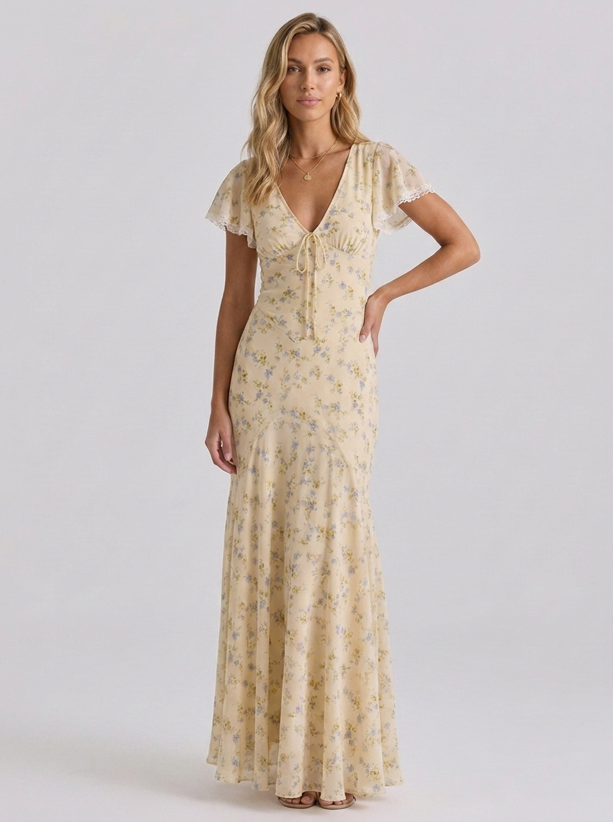 ZOÉ | FLORAL RUCHED MAXI DRESS - Buttercup