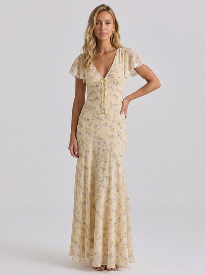 ZOÉ | FLORAL RUCHED MAXI DRESS - Buttercup