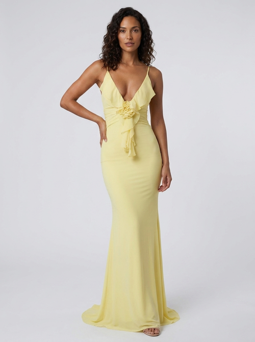 ELINA | FLORAL OPEN MAXI DRESS - Butter Yellow