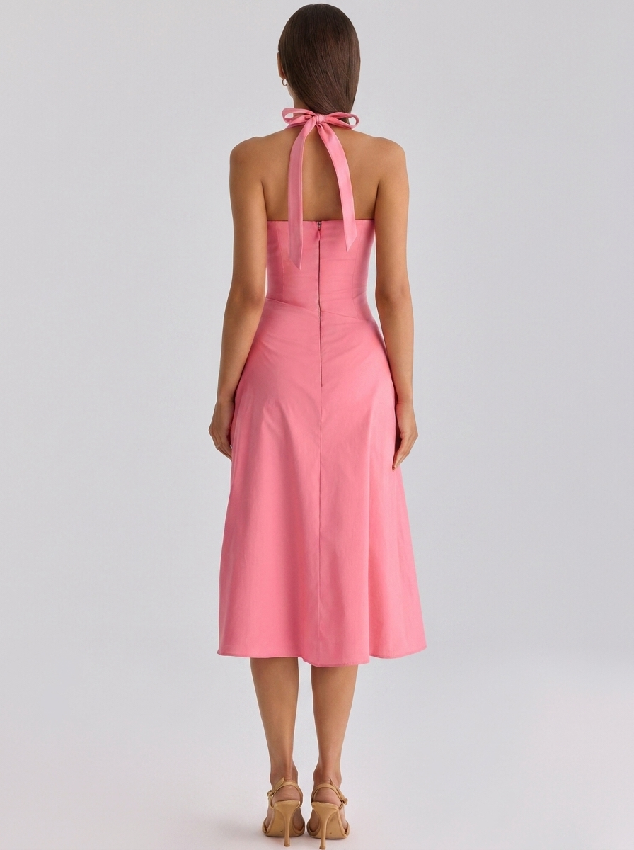 XIMENA | RUCHED HALTER MIDI DRESS