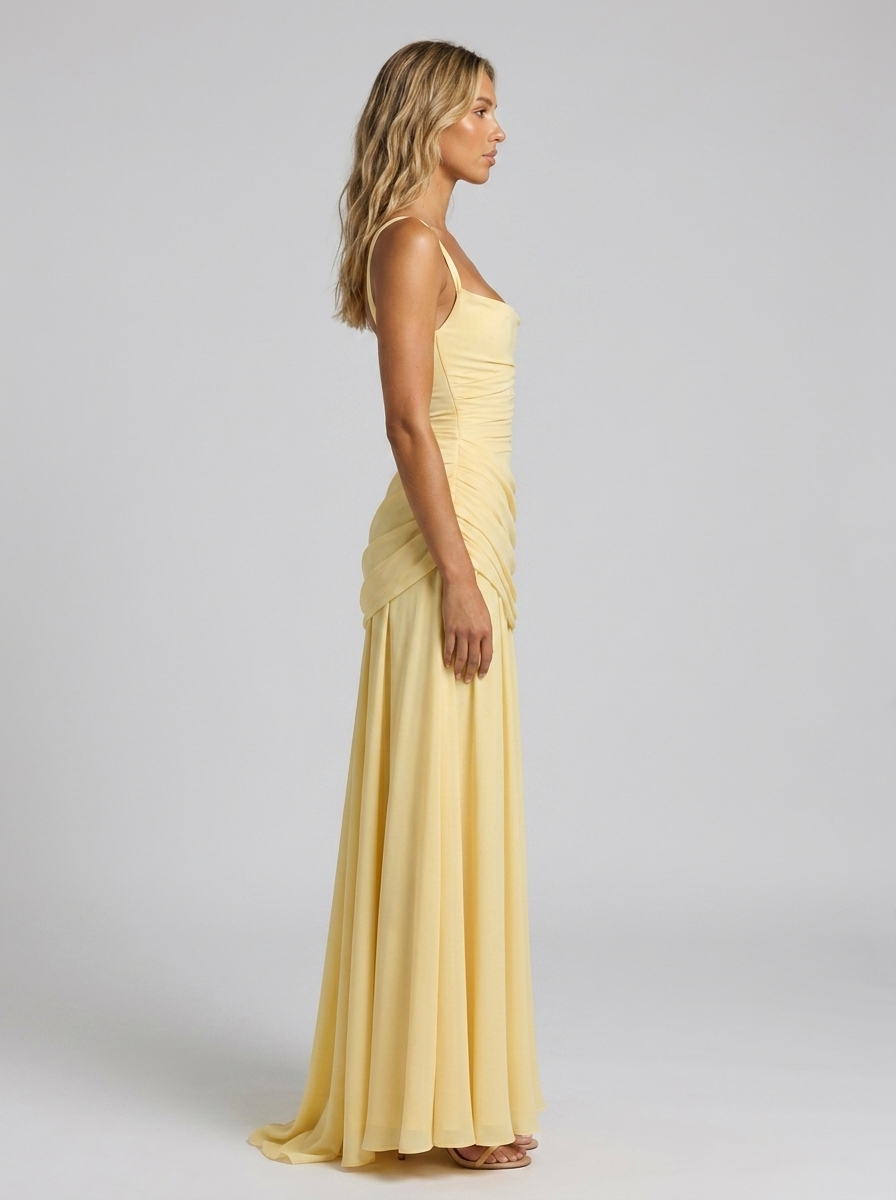 ELODIE | PLEATED V MAXI DRESS