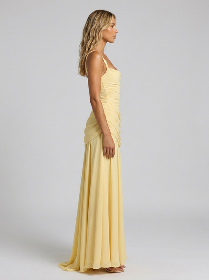 ELODIE | PLEATED V MAXI DRESS