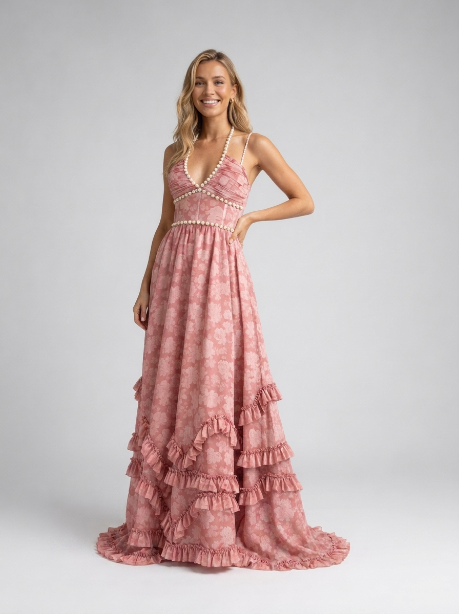 CAMILA | FLORAL TIERED MAXI DRESS - Blush Petal