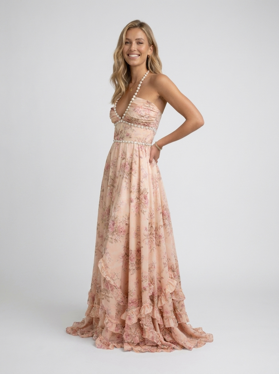 CAMILA | FLORAL TIERED MAXI DRESS - Pink