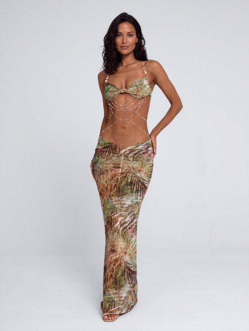 QUINN | EMBELLISHED HALTER MAXI DRESS - Lagrono Sage