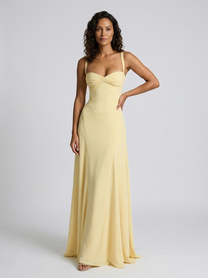 YARA | SATIN SWEETHEART MAXI DRESS - Yellow