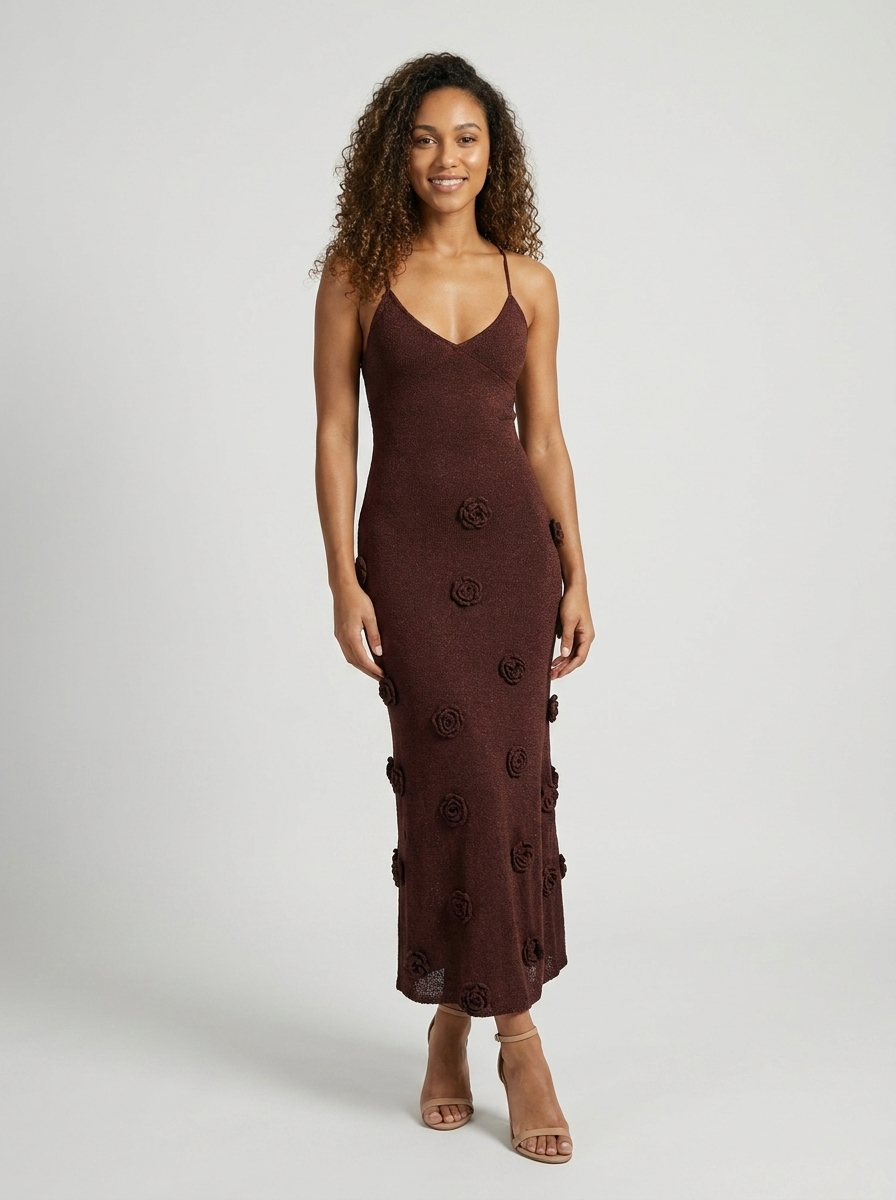 BRIELLE | FLORAL KNIT MAXI DRESS - Cocoa