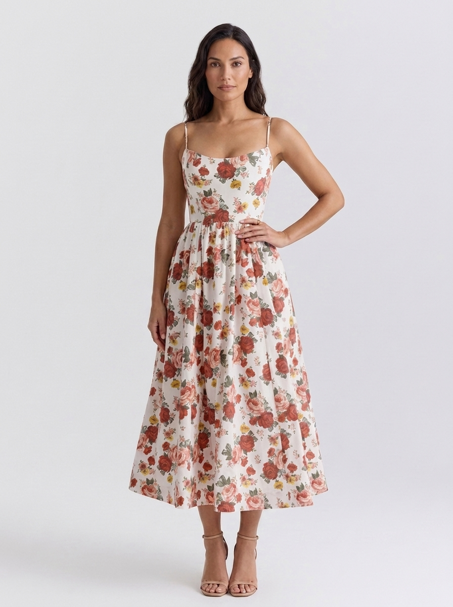 ELIANA | BUSTIER SWEETHEART MIDI DRESS - Floral