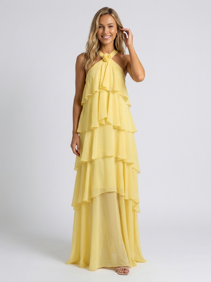 NOOR | TIERED HALTER MAXI DRESS - Yellow