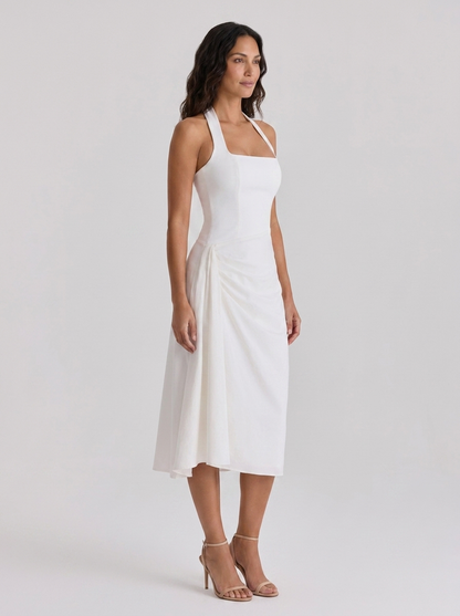 XIMENA | RUCHED HALTER MIDI DRESS