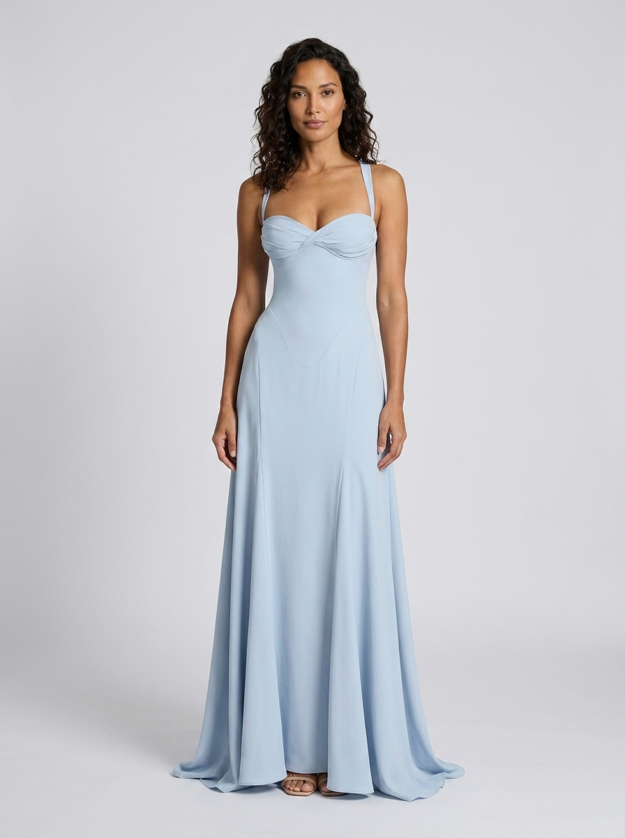 YARA | SATIN SWEETHEART MAXI DRESS - Light Blue