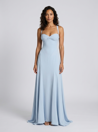 YARA | SATIN SWEETHEART MAXI DRESS - Light Blue