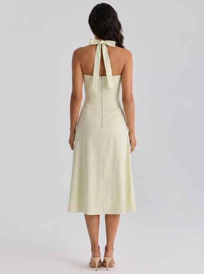 XIMENA | RUCHED HALTER MIDI DRESS