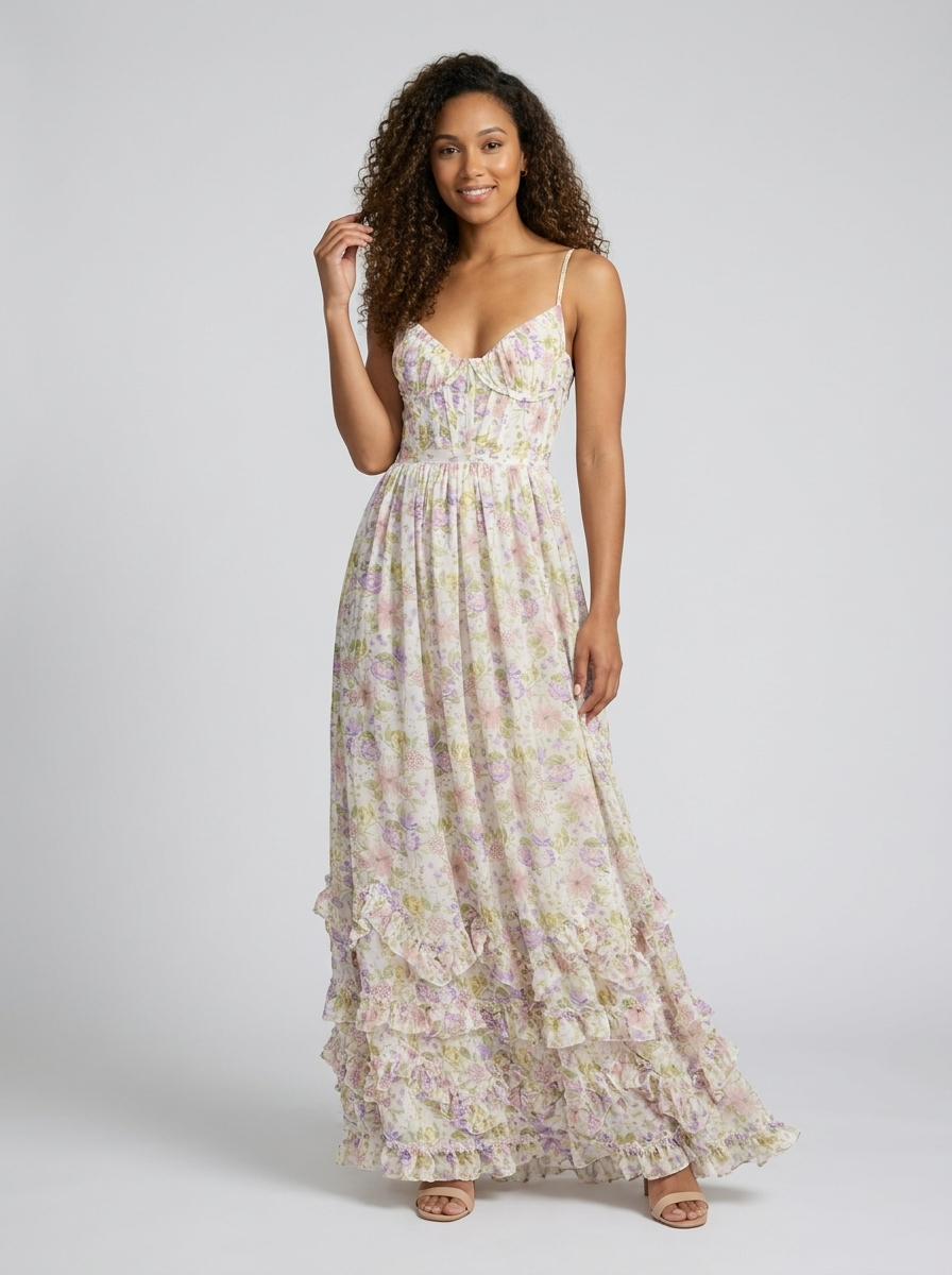 AURELIA | FLORAL BUSTIER MAXI DRESS - Mauve Dream