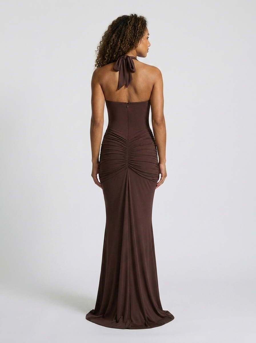 FIONA | RUCHED PLUNGE MAXI DRESS