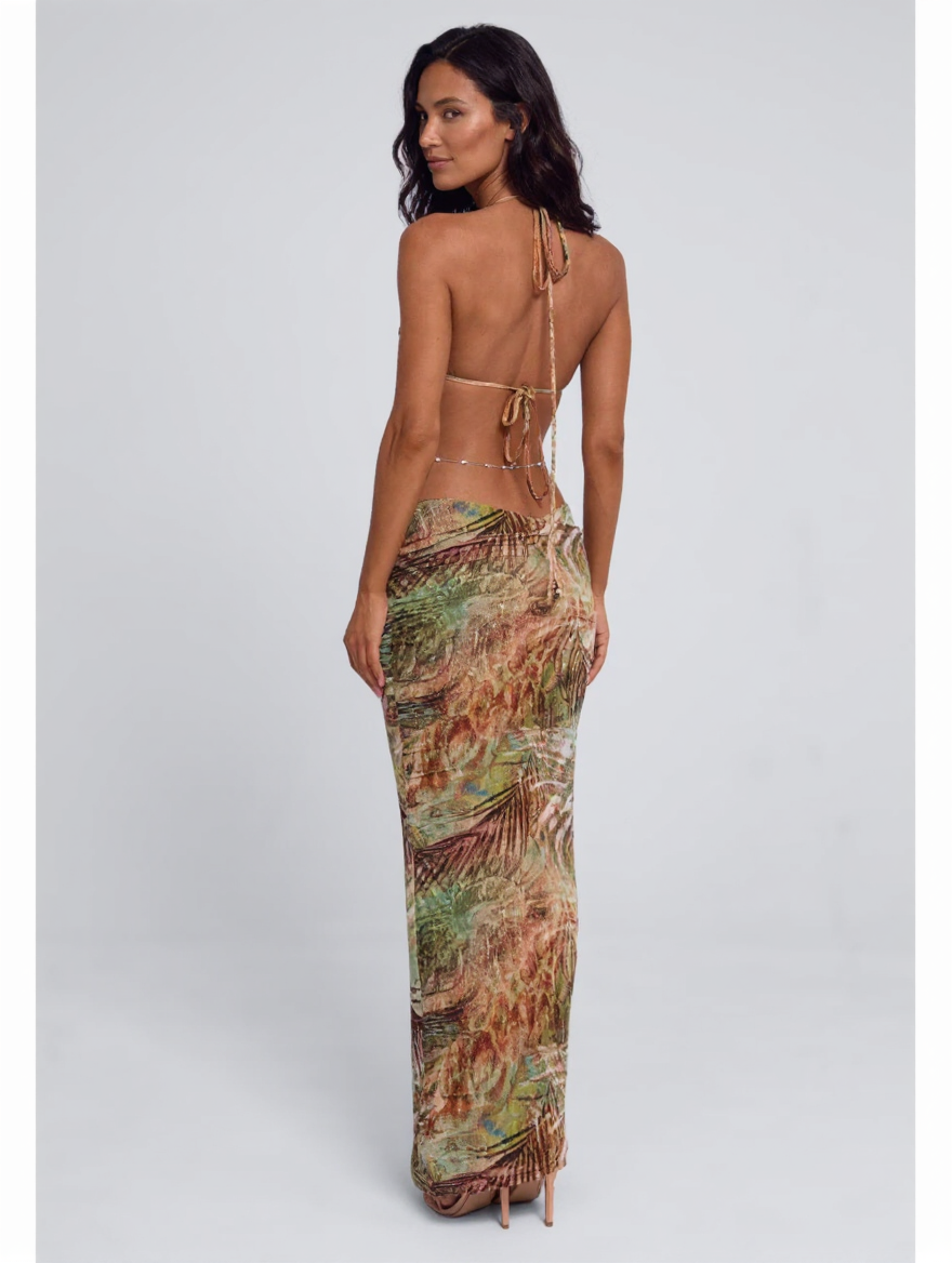 QUINN | EMBELLISHED HALTER MAXI DRESS