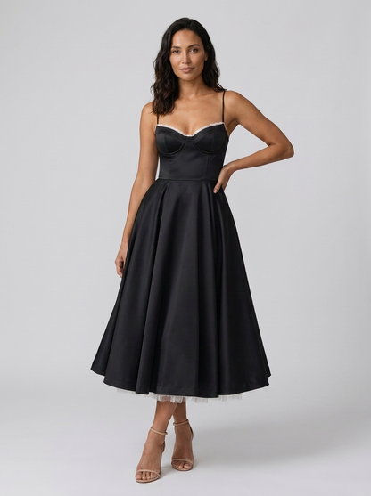 ELIANA | BUSTIER SWEETHEART MIDI DRESS - Black