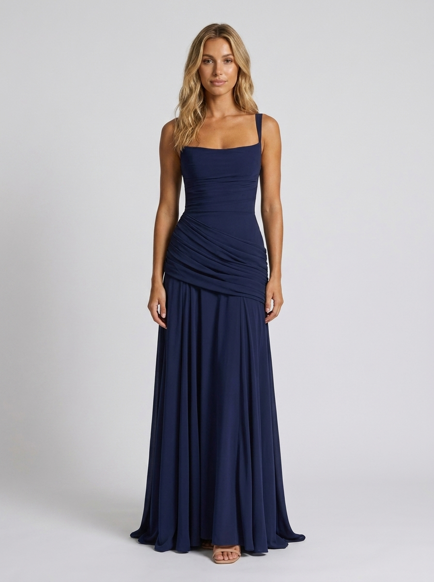 ELODIE | PLEATED V MAXI DRESS - Blue