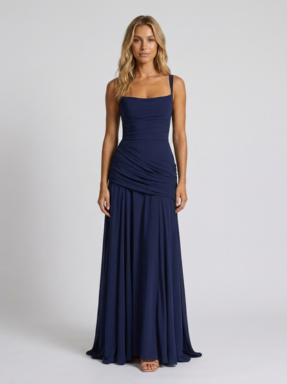 ELODIE | PLEATED V MAXI DRESS - Blue