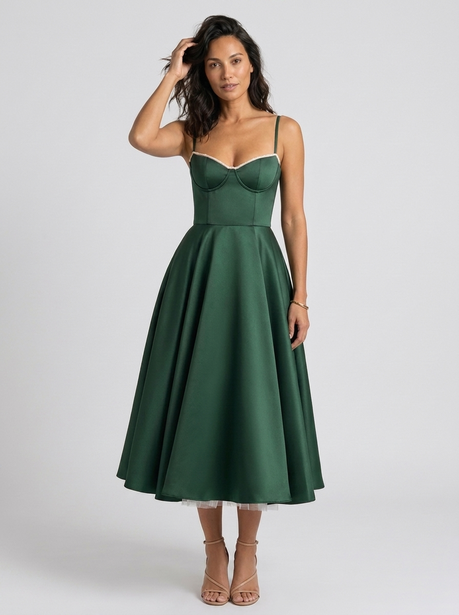 ELIANA | BUSTIER SWEETHEART MIDI DRESS - Green
