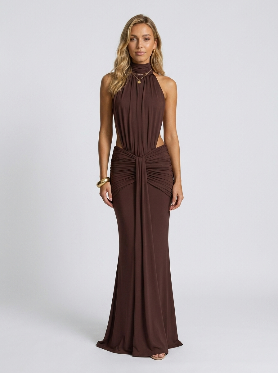 DELPHINE | CUTOUT HALTER MAXI DRESS