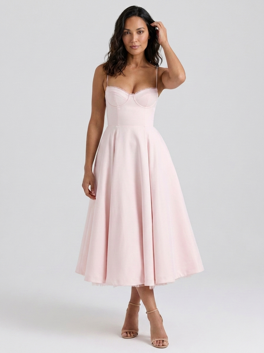ELIANA | BUSTIER SWEETHEART MIDI DRESS - Blush Pink